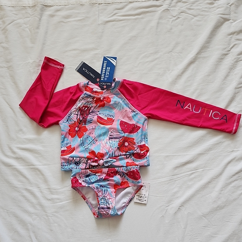 Nautica Kids Pink and Blue Floral Rashguard Set